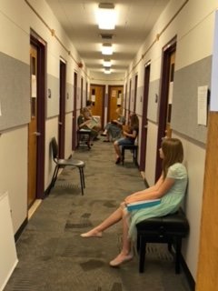 DVMTA Achievement Day students in hallways waiting for testing